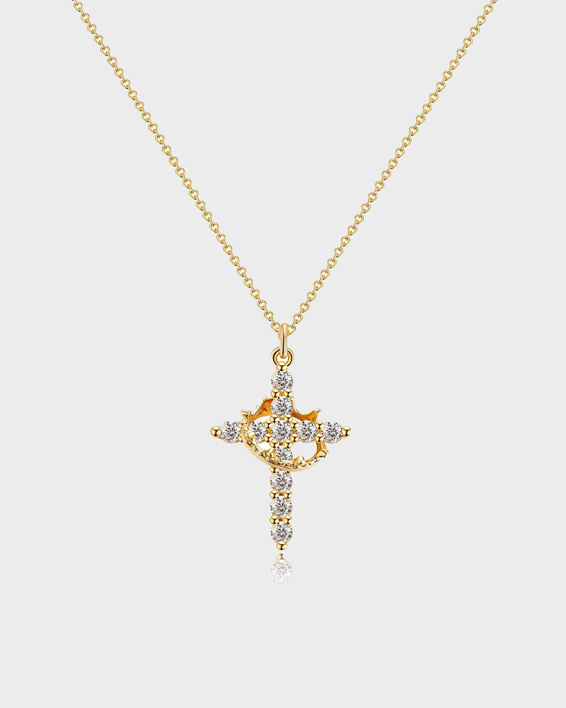 Rotating Crown Cross Pendant Necklace