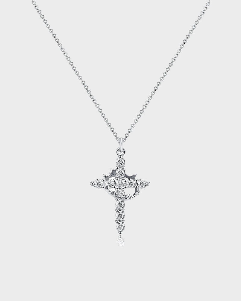 Rotating Crown Cross Pendant Necklace