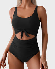 Ruched Tie-Knot Tummy Control One-Piece Swimsuit