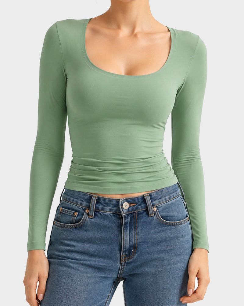 Scoop-Neck Long-Sleeve Slim-Fit Top