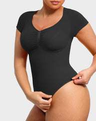 Seamless V-Neck Tummy Control Thong Bodysuit