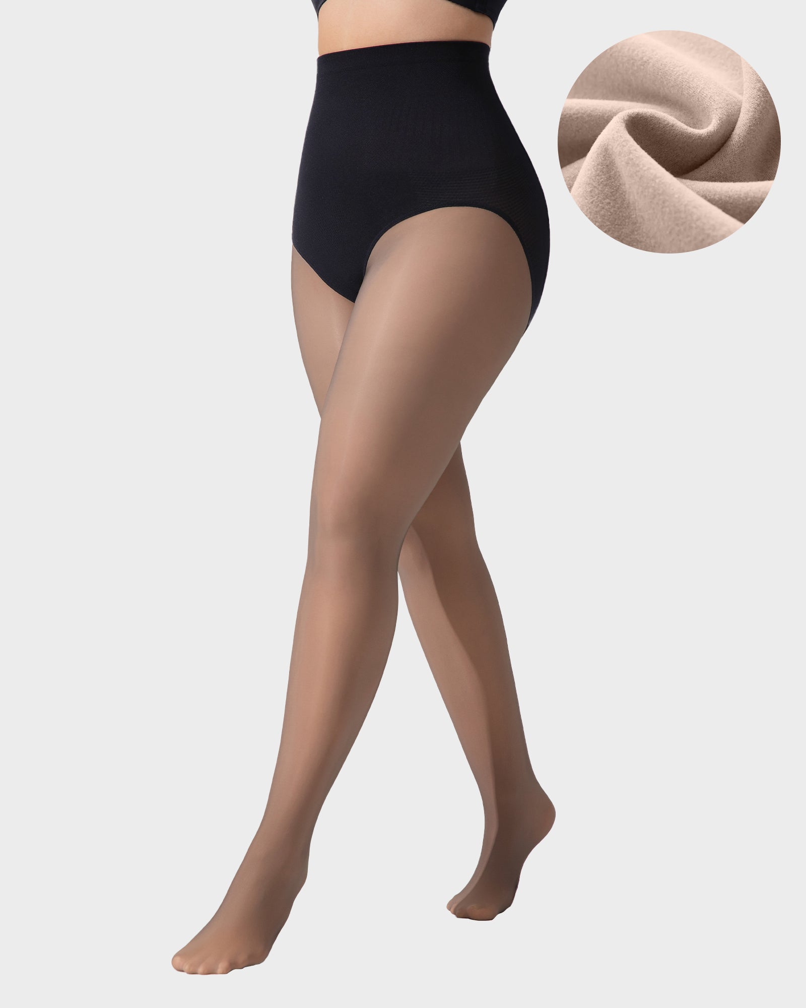 Semi-Sheer Black High-Waist Shaping Tights – Thin & Fleece-Lined