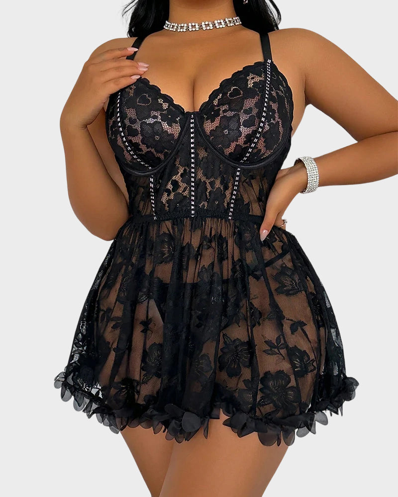 Sexy Plus Size Lace Cami & G-String Set