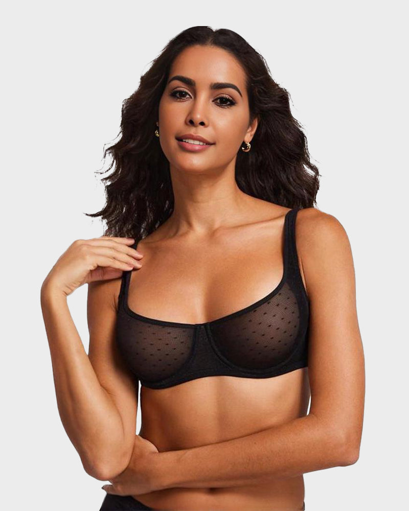 Sheer Unlined Dot-Mesh Balconette Bra