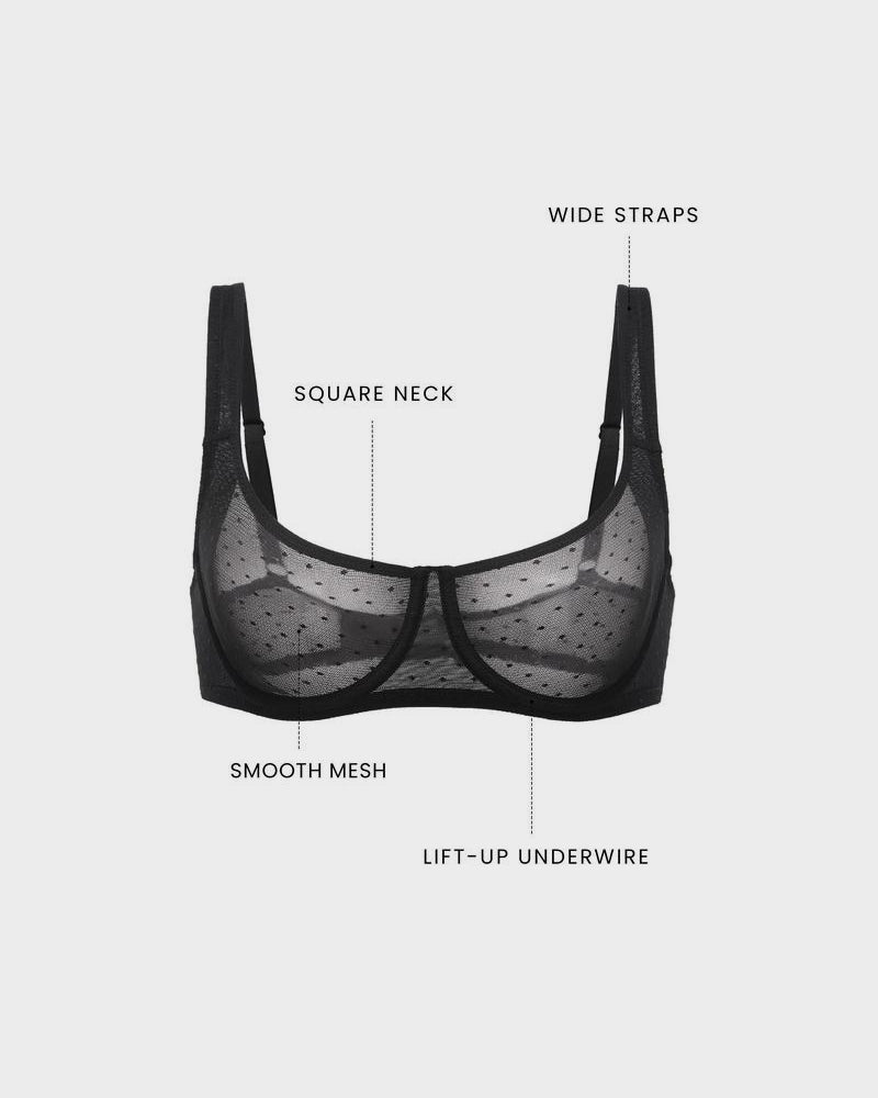 Sheer Unlined Dot-Mesh Balconette Bra