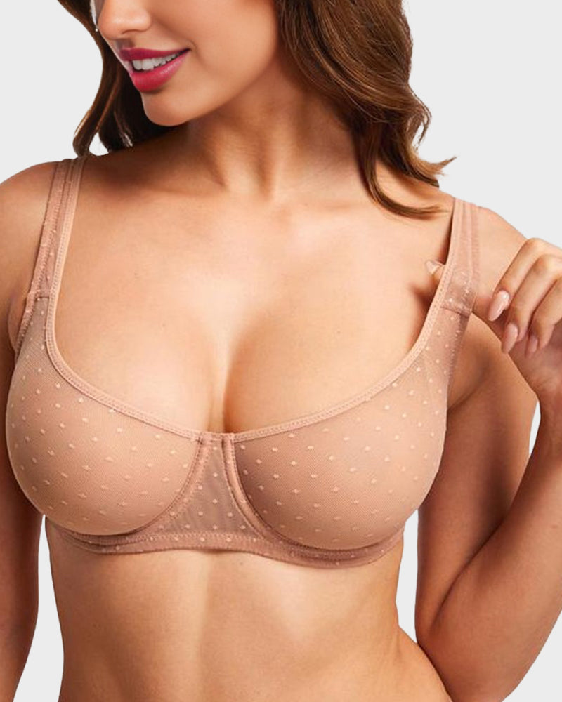 Sheer Unlined Dot-Mesh Balconette Bra