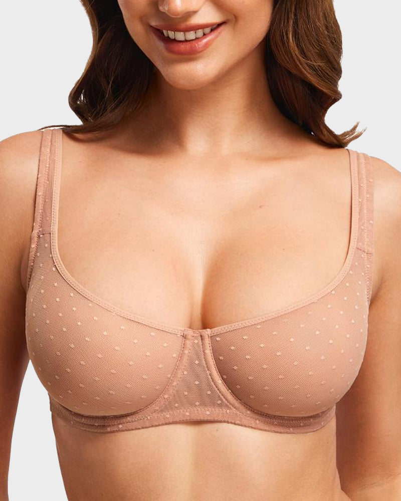 Sheer Unlined Dot-Mesh Balconette Bra