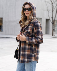 Sherpa-Lined Plaid Hooded Shacket