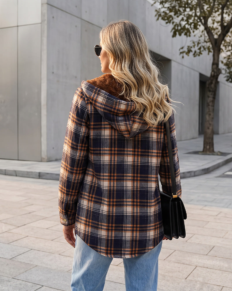 Sherpa-Lined Plaid Hooded Shacket