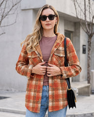 Sherpa-Lined Plaid Hooded Shacket