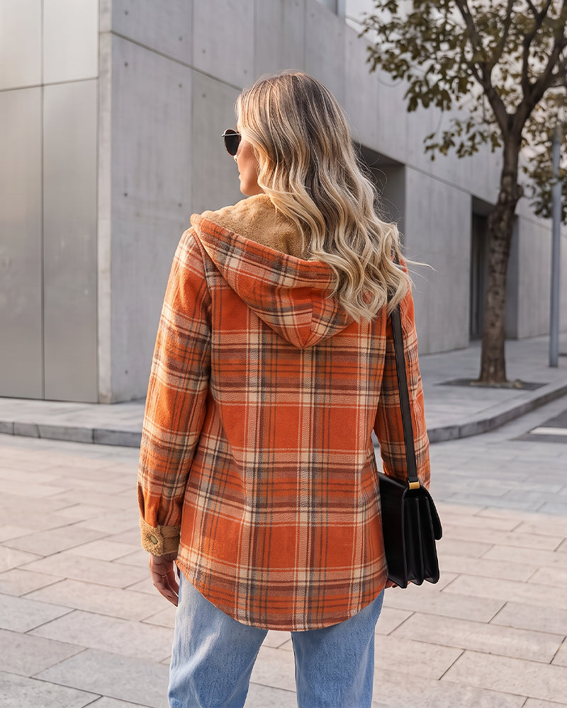 Sherpa-Lined Plaid Hooded Shacket