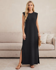Sleeveless Side-Slit Maxi Dress with Pockets