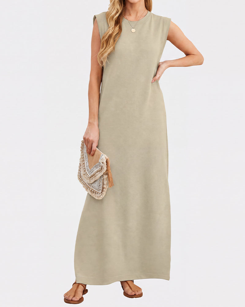 Sleeveless Side-Slit Maxi Dress with Pockets
