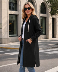 Slim-Fit Longline Zip-Up Hoodie Jacket