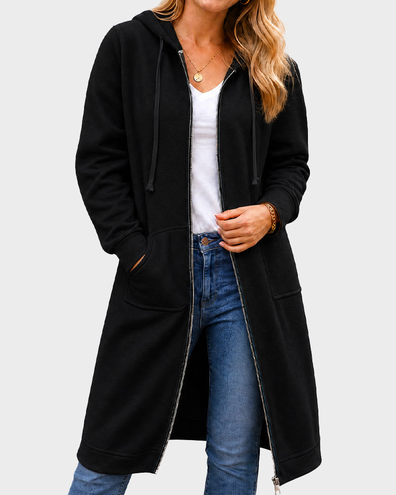 Slim-Fit Longline Zip-Up Hoodie Jacket