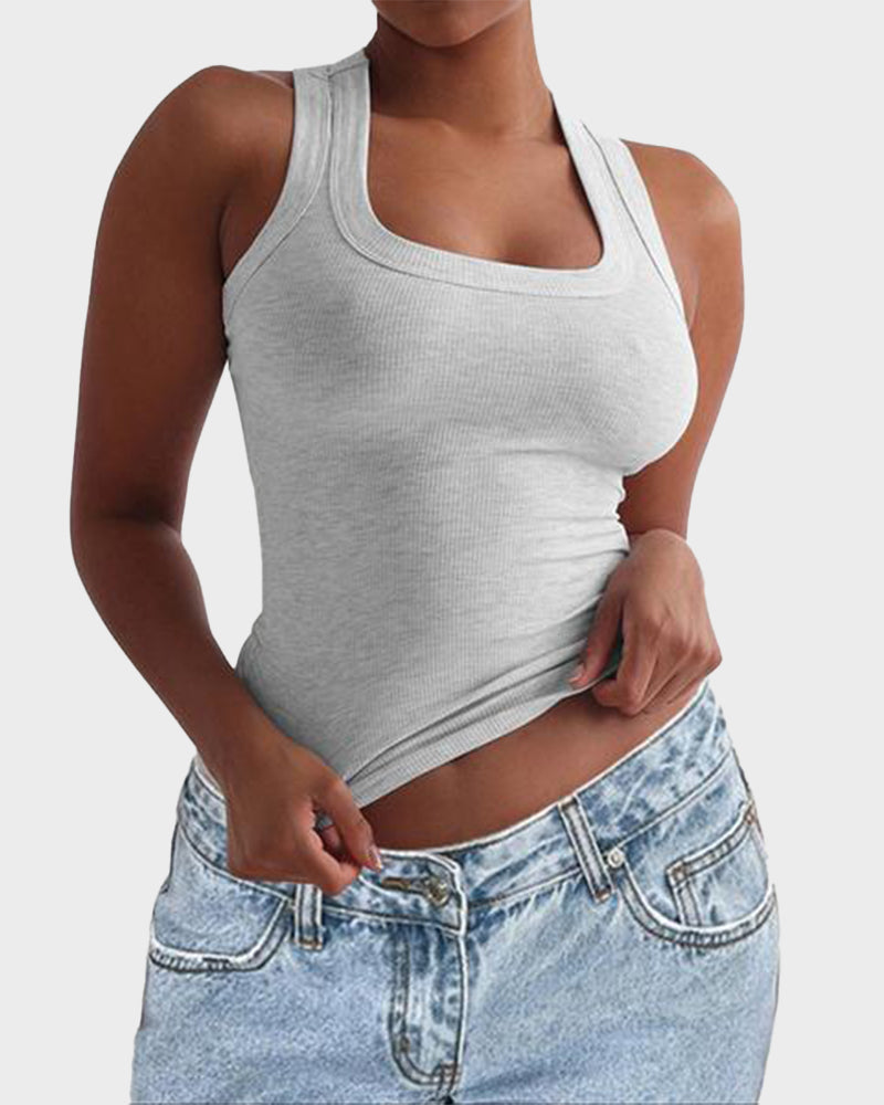 Slim-Fit Ribbed Crop Tank Top