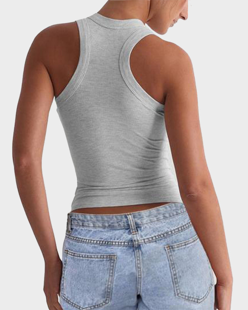 Slim-Fit Ribbed Crop Tank Top