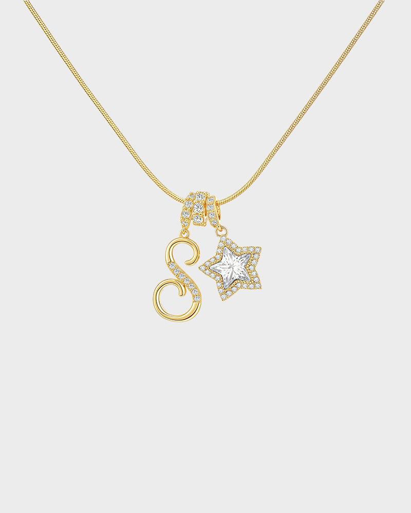 Sparkling Initial & Star Charm Necklace