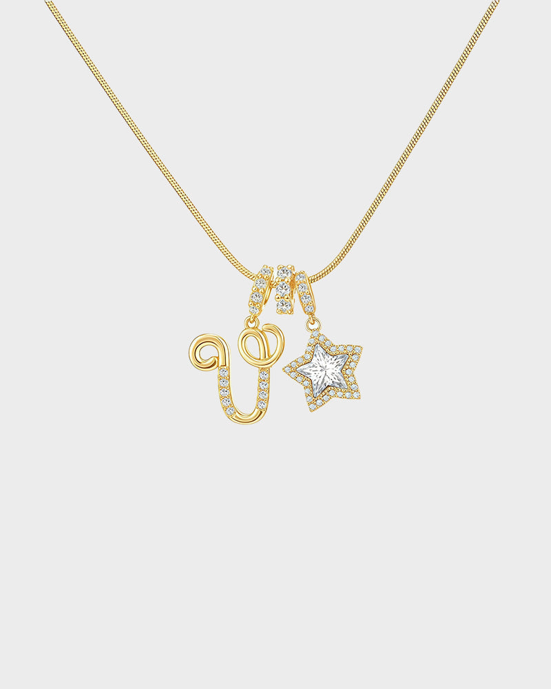 Sparkling Initial & Star Charm Necklace