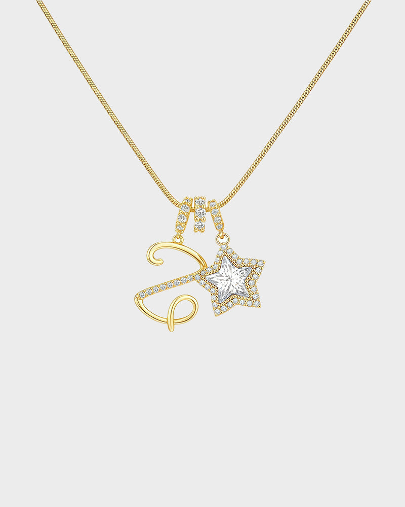 Sparkling Initial & Star Charm Necklace