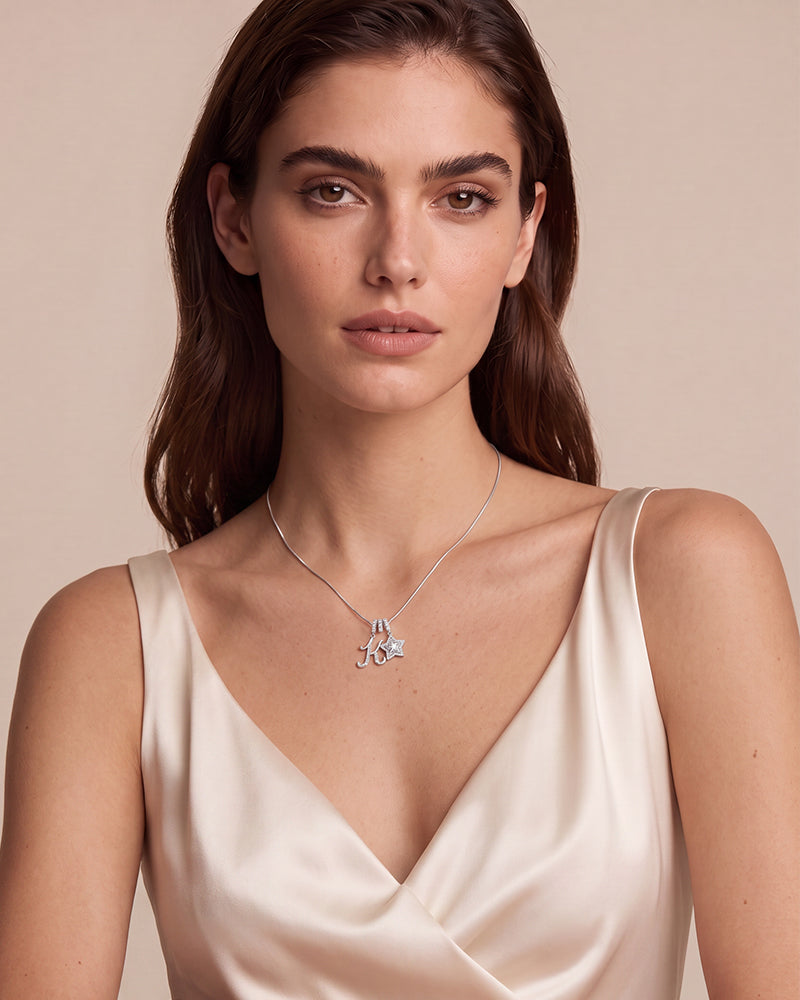 Sparkling Initial & Star Charm Necklace