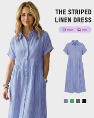 Striped Cotton Button-Front Midi Shirt Dress