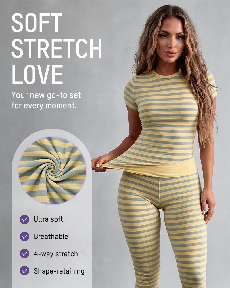 Striped Crop Top & Capri Leggings Set