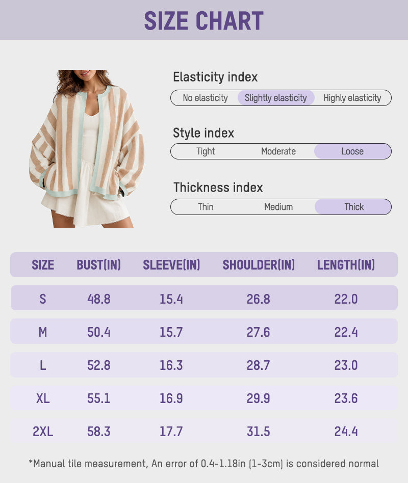 Striped Open-Front Knit Cardigan with Balloon Sleeves