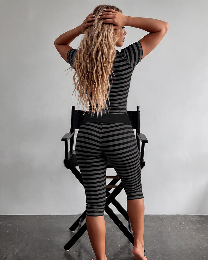 Striped Crop Top & Capri Leggings Set