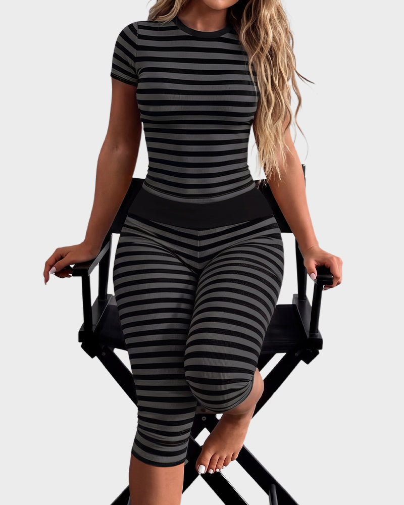 Striped Crop Top & Capri Leggings Set
