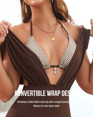 Two-in-One Draped Halter Bikini Swimsuit