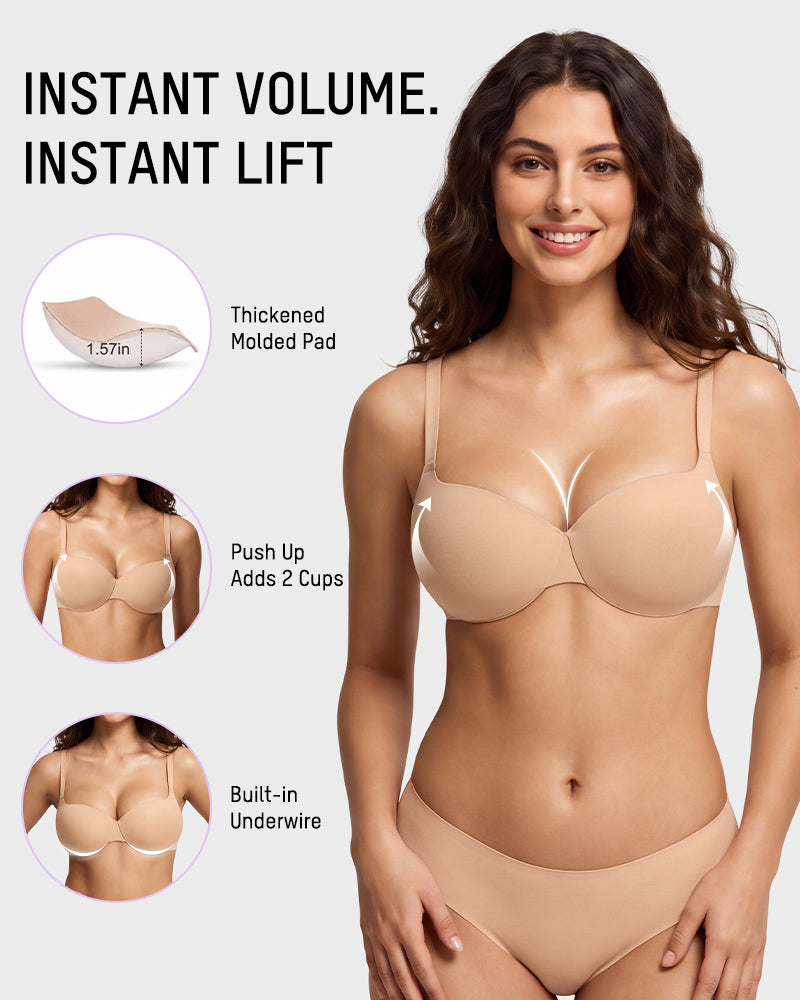 Underwire Push-Up Balconette Bra With Removable Straps