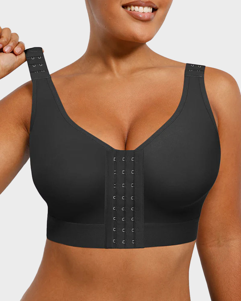 Unlined Front Close Wireless Back Support Bra