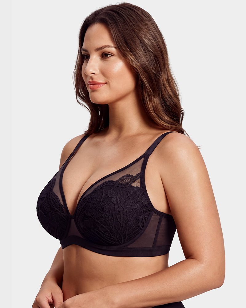 Unlined Lace Underwire Minimizer Bra