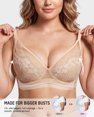 Unlined Lace Underwire Minimizer Bra