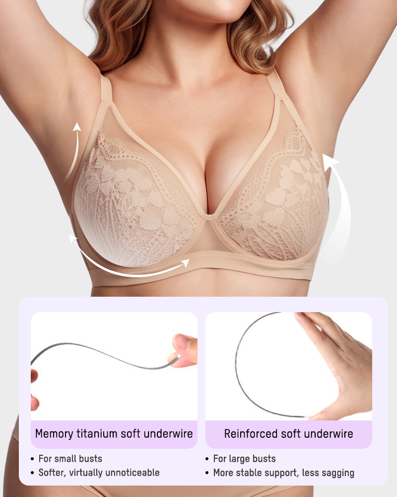 Unlined Lace Underwire Minimizer Bra