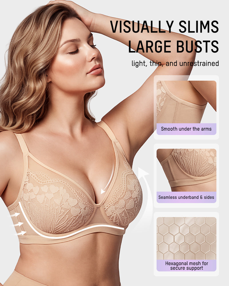 Unlined Lace Underwire Minimizer Bra