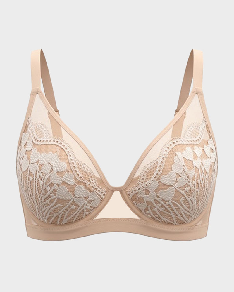 Unlined Lace Underwire Minimizer Bra