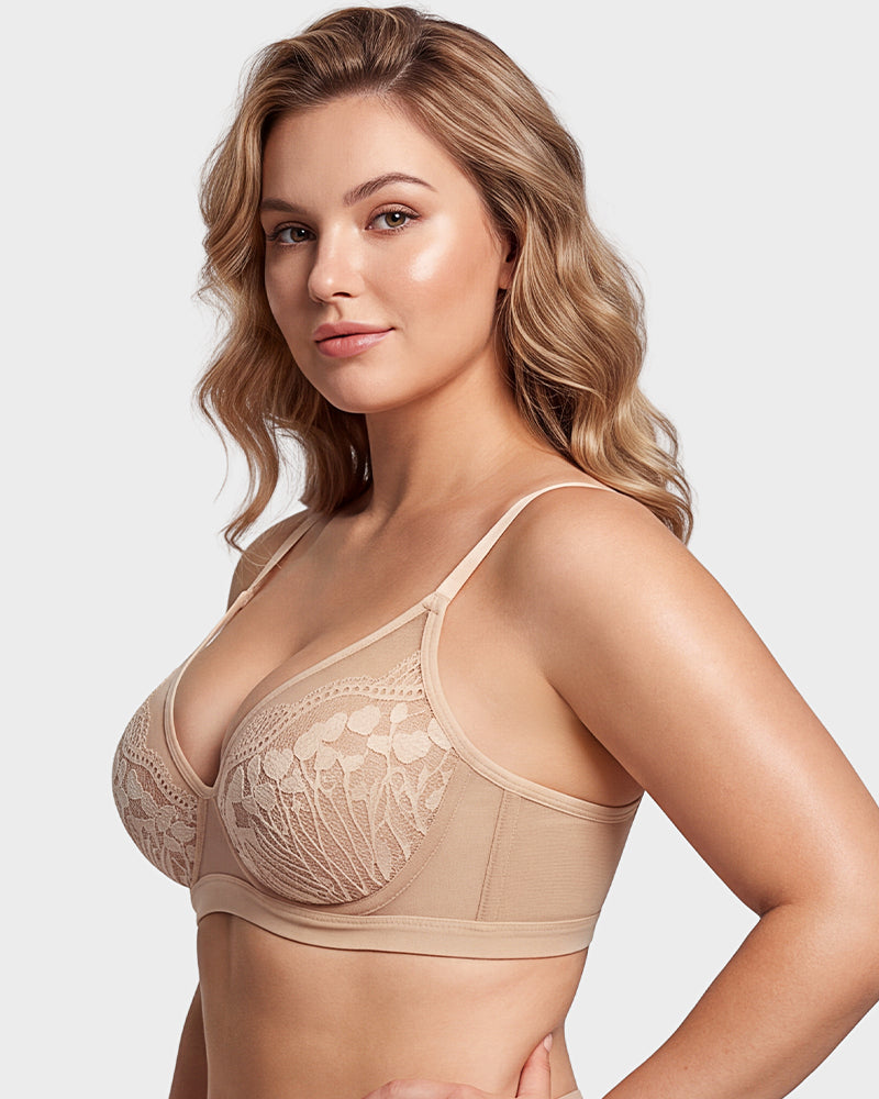 Unlined Lace Underwire Minimizer Bra