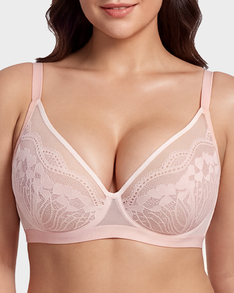 Unlined Lace Underwire Minimizer Bra