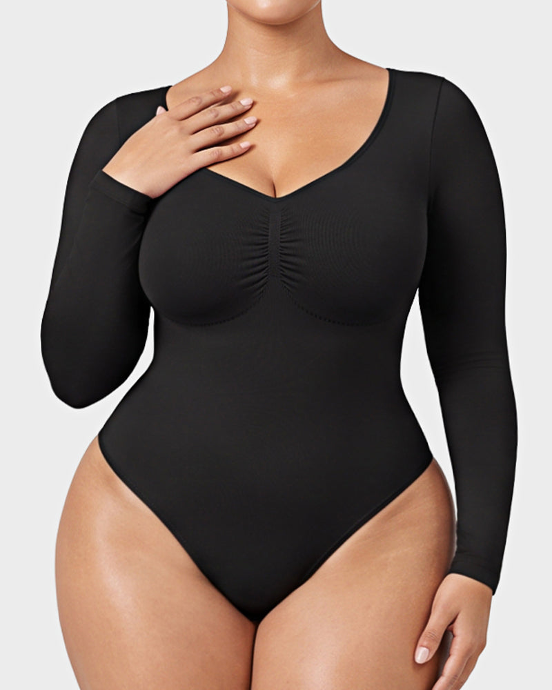 V-Neck Long-Sleeve Seamless Shaping Bodysuit