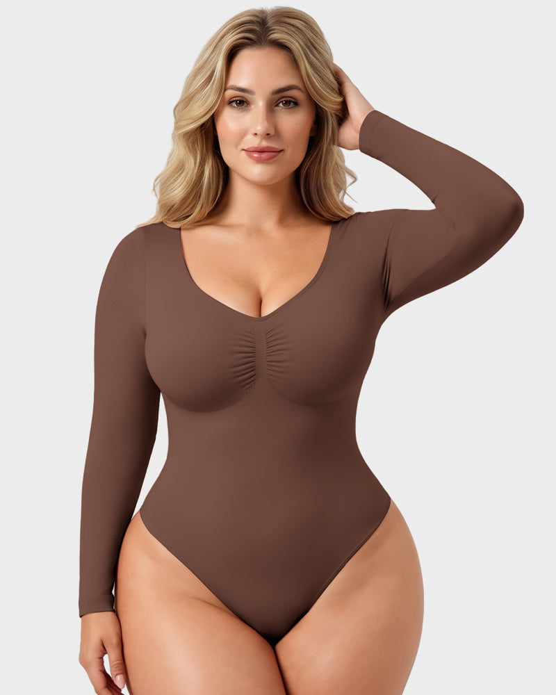 V-Neck Long-Sleeve Seamless Shaping Bodysuit