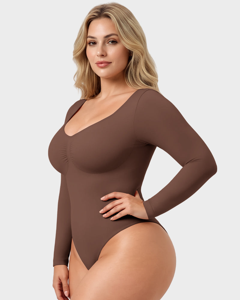 V-Neck Long-Sleeve Seamless Shaping Bodysuit