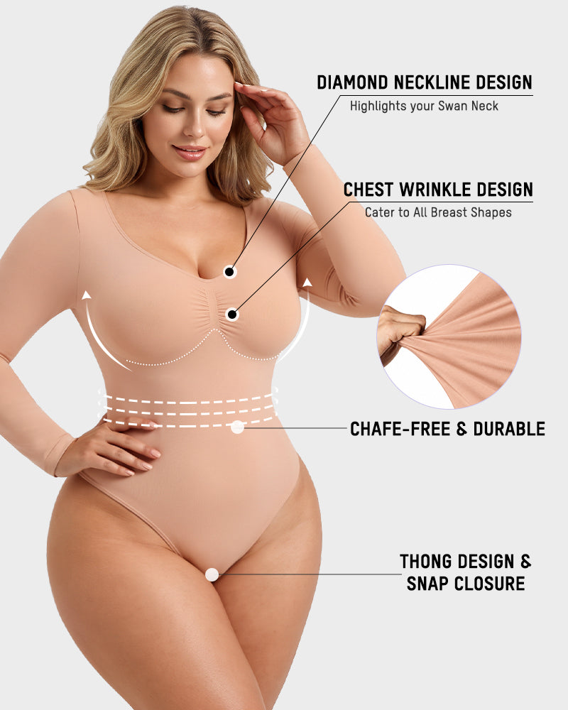 V-Neck Long-Sleeve Seamless Shaping Bodysuit