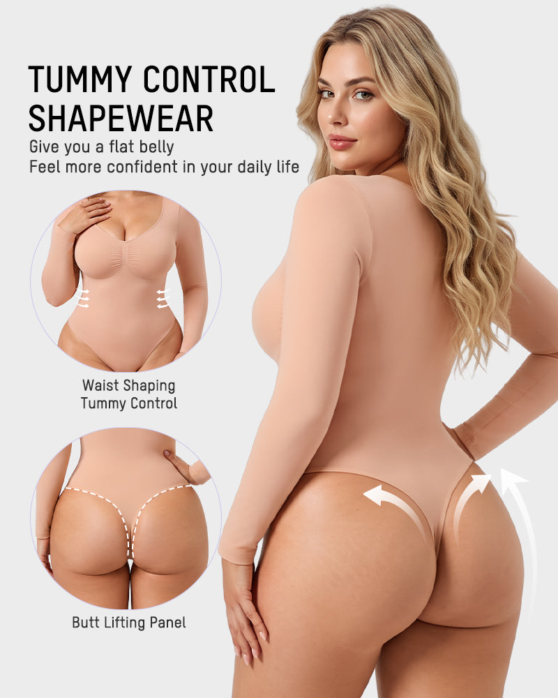 V-Neck Long-Sleeve Seamless Shaping Bodysuit