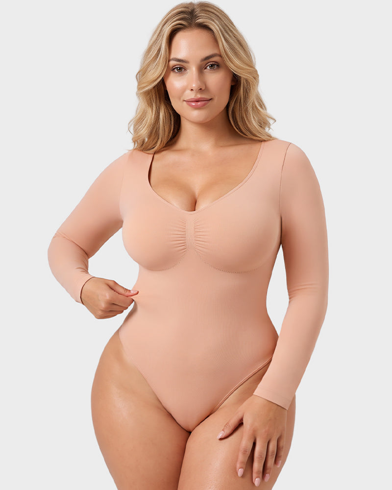 V-Neck Long-Sleeve Seamless Shaping Bodysuit