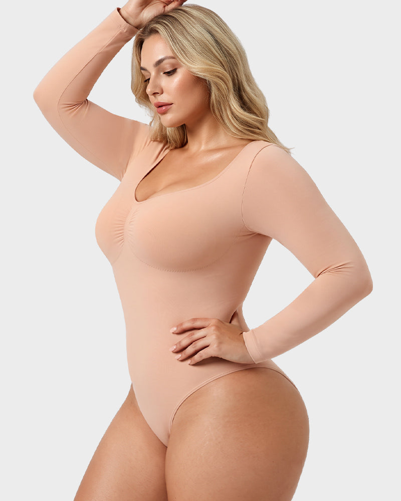 V-Neck Long-Sleeve Seamless Shaping Bodysuit