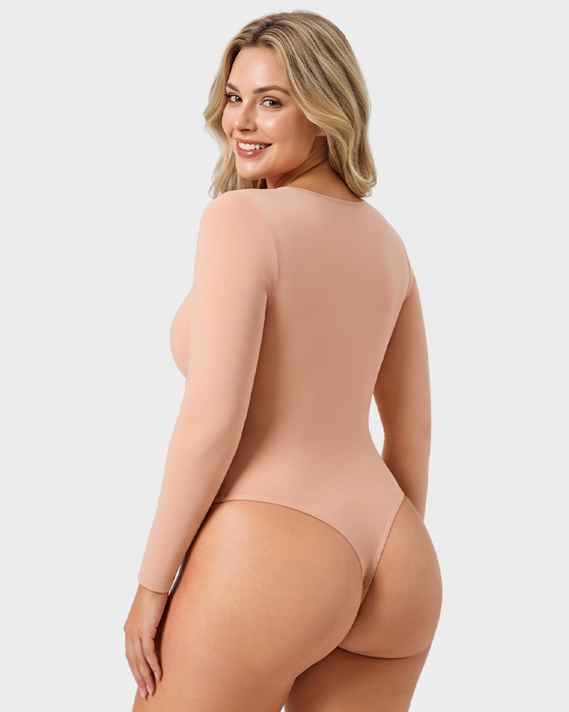 V-Neck Long-Sleeve Seamless Shaping Bodysuit