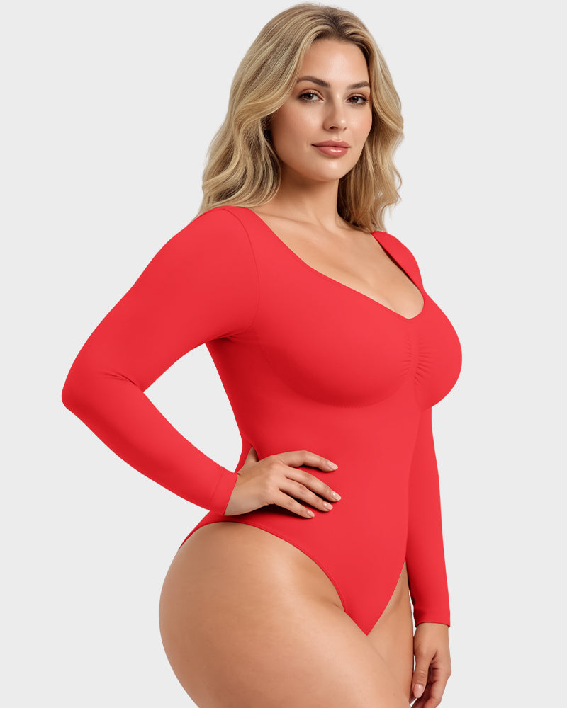 V-Neck Long-Sleeve Seamless Shaping Bodysuit
