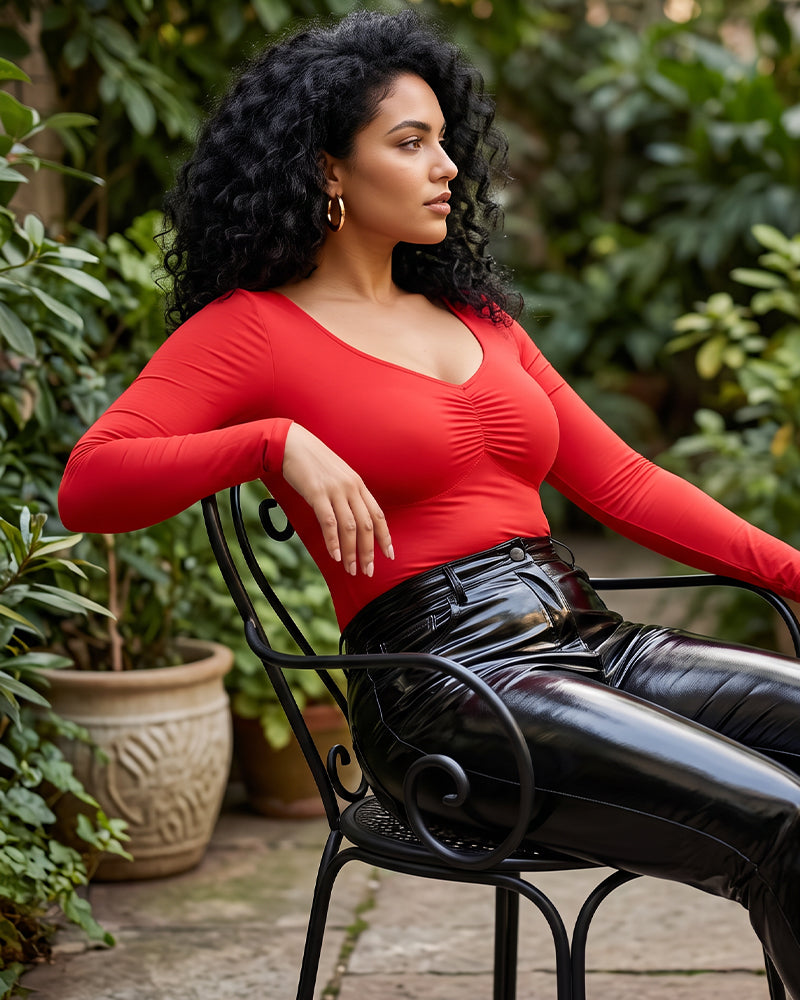 V-Neck Long-Sleeve Seamless Shaping Bodysuit